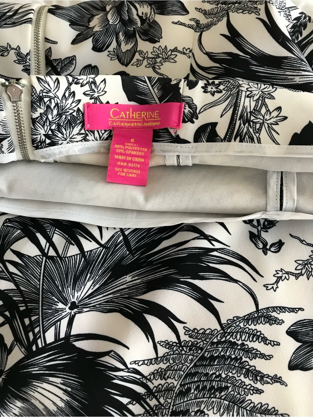 Three pieces Catherine Malandrino Black and White Tropical Floral Skirt Set